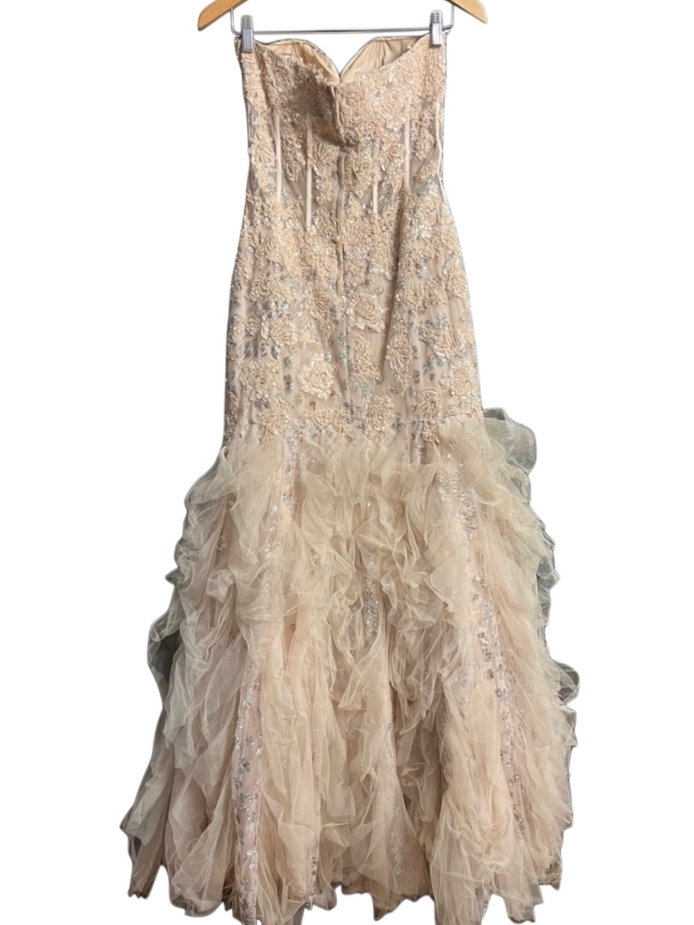 Jovani Blush Champagne Ruffled Mermaid Evening Gown - Picture 3 of 14